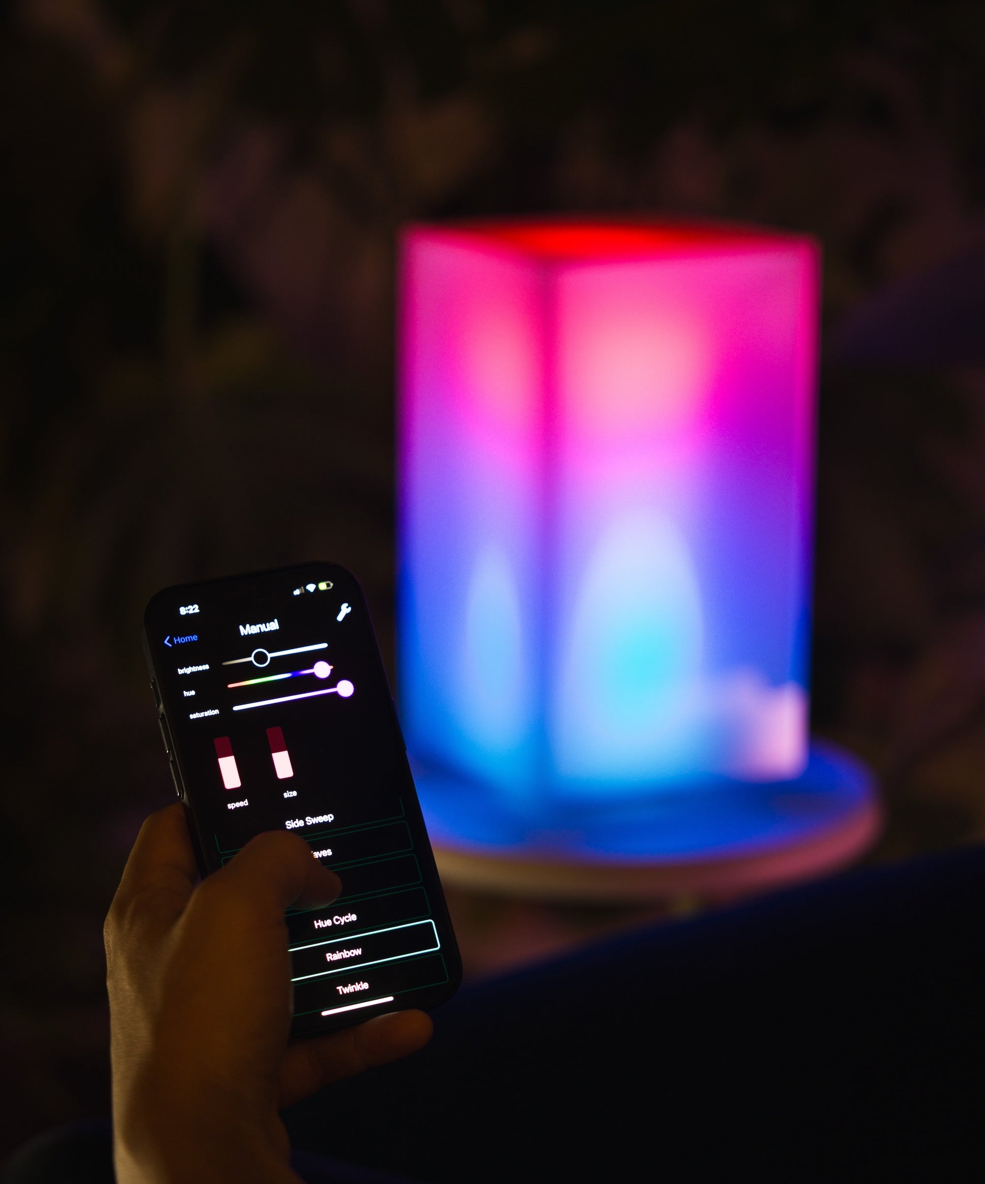 Showing off the immersive lighting animations you can display on your monos by controlling it with the Fluora Mobile App