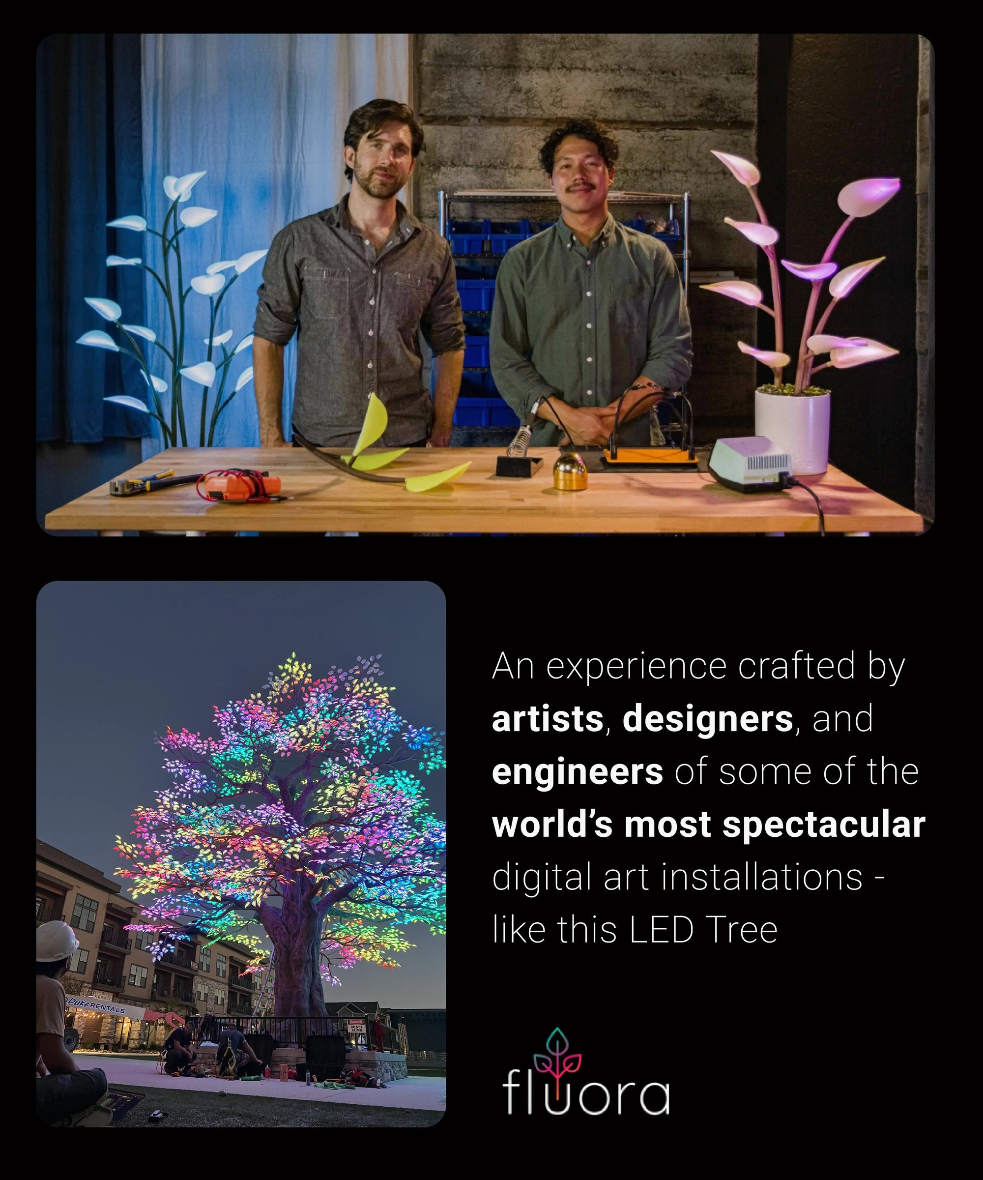 Fluora is an experience crafted by artists, designers of the world's most spectacular art installations, like this massive LED tree
