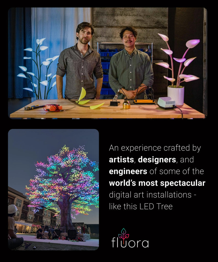 Fluora is an experience crafted by artists, designers of the world's most spectacular art installations, like this massive LED tree
